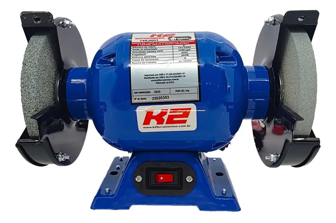 Moto Esmeril Bancada 6'' 350W Bivolt K2 Azul